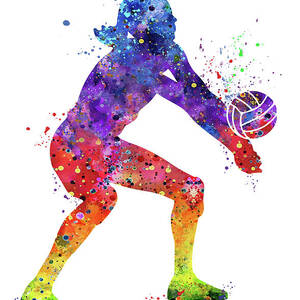 Volleyball Girl Setter Colorful Blue Purple Watercolor Art Digital Art ...