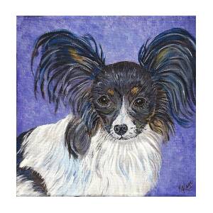 Papillon (White and Black) Painting - Dog Art Silver Plated