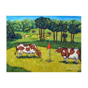 Gift for golfer from original oil painting by artist Jay Schmetz farm animal Cow Grazing fine art coaster tile