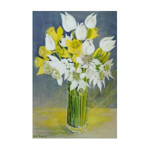Daffodils and white tulips in an octagonal glass vase Painting by Joan ...
