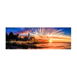 Door County Cana Island Lighthouse Sunrise Panorama Painting by ...