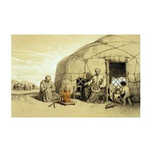 Kalmuks With A Prayer Wheel, Siberia Fleece Blanket by Francois Fortune  Antoine Ferogio - Bridgeman Prints