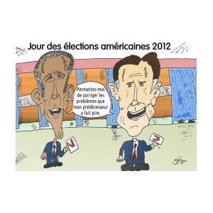 Obama Et Romney En Dessin Comique Du Jour Des Urnes Mixed Media By Optionsclick Blogart