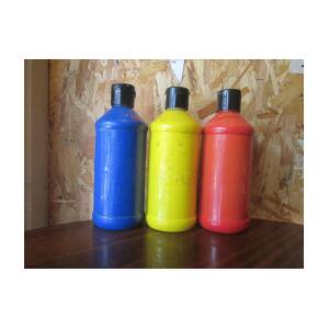 Red and Yellow and Blue Acrylic Paint Bottles Poster by David