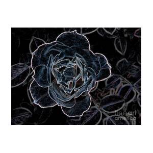 Blue Space Rose with Leaves Digital Art by Brenda Landdeck - Pixels