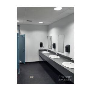 Clean Simple Public Washroom Sinks Toilet Stalls