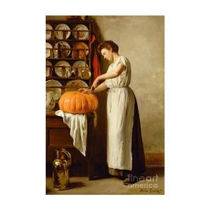 WOMAN CARVING THE PUMPKIN HALLOWEEN PAINTING BY FRANCK ANTOINE BAIL REPRO
