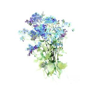 Forget Me Not Watercolor Flowers Art Hand Draw Painting By Mary Pashkova