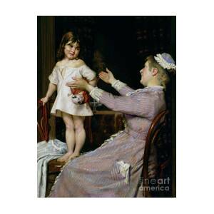 Little Girl With A Doll And Her Nurse Painting By Christian Pram