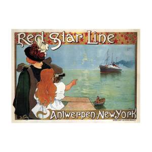 PLAQUE ALU DECO REPRO AFFICHE RED STAR LINE NEW YORK PLYMOUTH CHERBOURG ANTWERP 