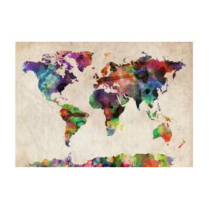 World Map Colourful Abstract Watercolour Canvas Print Framed Wall Art Picture 
