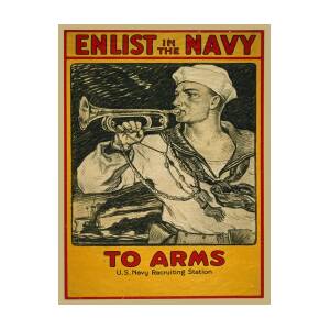 Vintage US Poster Valiant Spirin Enlist Join the Navy