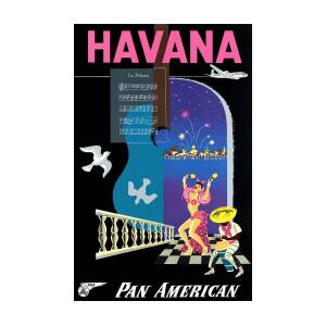 Vintage 1950s Travel Poster Havana Cuba La Paloma Fireworks Dancer Retro Print