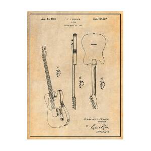 Vintage Antique Guitar 204 Official 1951 Fender Telecaster US Patent Art Print 