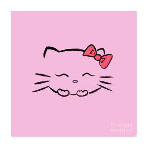 Cute smiling hello kitty kawaii character illustration on pink Mixed Media  by Awen Fine Art Prints - Fine Art America