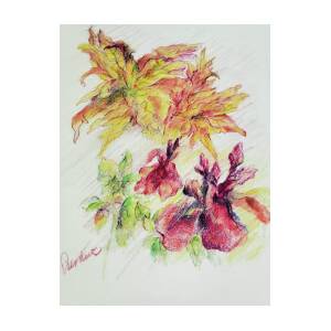 Fall Flowers and Leaves in Prisma Colored Pencils Drawing by Sulastri  Linville - Pixels