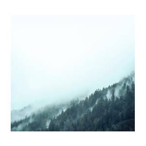 Mountain Landscape in the Fog Photography Square Art Print