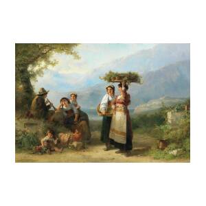Continental Embossed Leather Painting on Canvas, Grape Harvest