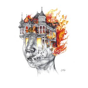 house on fire drawing by grant pace
