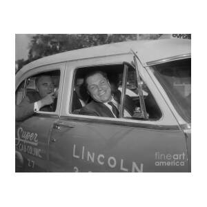 Teamsters Union Jimmy Hoffa using telephone in his chauffeured car 1959 Photo Pres