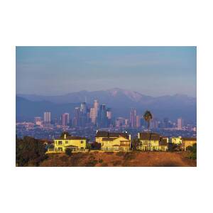 Luxury villas of Los Angeles in California with city skyline in