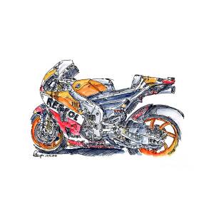 Repsol Honda Rc213v Moto Gp 17 Motorcycle Ink Drawing And Wate Drawing By Frank Ramspott