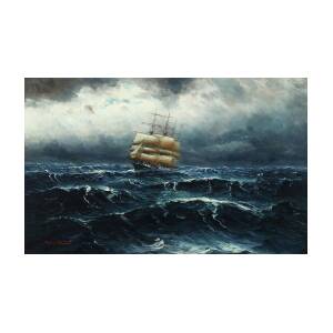 Seascape With Sailing Boat In Rough Sea Painting By Alfred Jensen