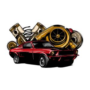 Vintage car components collection witn automobile motor engine piston  steering wheel tire headlights speedometer gearbox shock absorber isolated  vector illustration #1 Digital Art by Dean Zangirolami - Pixels