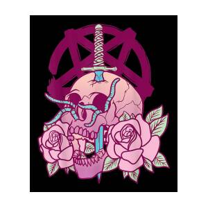 Anime Aesthetic Pastel Goth Pentagram Roses Skulls Tote Bag