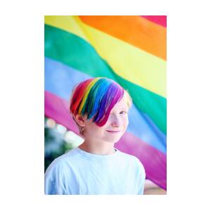 Boy Wearing White Shirt With Iridescent Hair Color Infront of Flag Painting  by Ellis Ewaleifoh - Pixels