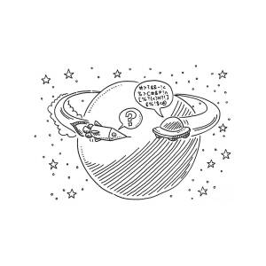 Spacecraft Meets UFO Cartoon Drawing Drawing by Frank Ramspott - Pixels