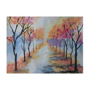 Water painting of a alley of autumn trees Painting by Ronel BRODERICK ...