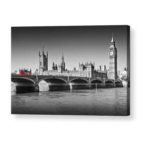 LONDON - Houses of Parliament and Red Buses Acrylic Print by Melanie Viola