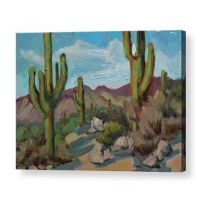 Saguaro Cactus and Apache Junction Acrylic Print by Diane McClary
