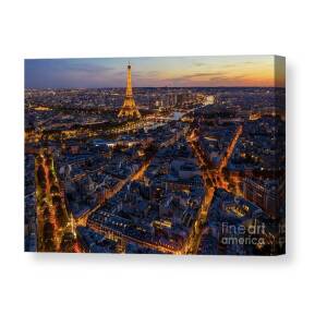 Over Paris Arc de Triomphe at Night Canvas Print / Canvas Art by Mike Reid