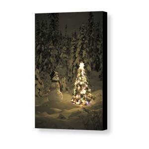 Snowman Standing On A Small Island Canvas Print / Canvas Art by Kevin Smith