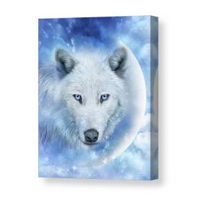 Moon Spirit 2 - White Wolf - Blue Canvas Print / Canvas Art by Carol ...