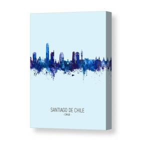 Santiago Chile City Skyline Print CANVAS WALL ART Triple Picture Blue