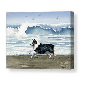 "Australian Shepherd at the Beach" Watercolor Dog Art Print by Artist DJR 