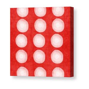 Red and White Shibori Circles Canvas Print by Linda Woods