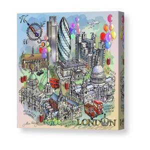 Illustrated Map of London Canvas Print / Canvas Art by Maria Rabinky