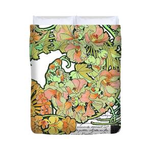 French Art Nouveau smoking woman Collage Duvet Cover by Tina