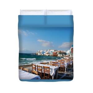 Seaside Buildings On Mykonos Island Greece Duvet Cover For Sale By