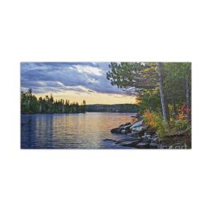 Forest reflecting in lake Beach Towel for Sale by Elena Elisseeva