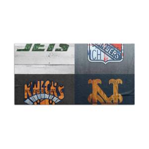 New York Sports Team License Plate Art Collage Giants Islanders Knicks  Yankees Round Beach Towel