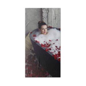 Beautiful Girl Lying In A Stone Bath With Rose Petals And Foam #4  Photograph by Elena Saulich - Pixels