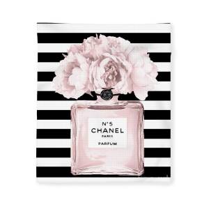 Chanel pink logo on stripes Fleece Blanket for Sale by Del Art