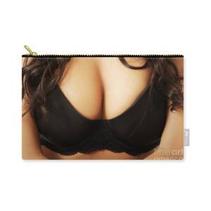 Female boobs in black bra #1 Zip Pouch by Piotr Marcinski - Fine