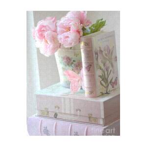 Pink Pastel Peonies In Pink Vase - Shabby Chic Cottage Pink