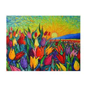 Colorful Tulips Field Sunrise - Abstract Impressionist Palette 